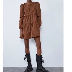 Zara brown taffeta dress. Size Large . Great condition